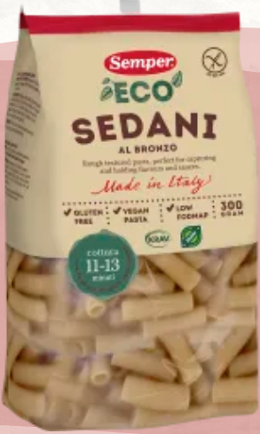Semper Gluteeniton Pasta Sedani täysjyväriisi luomu 300g Semper Gluteeniton Pasta Sedani täysjyväriisi luomu 300g