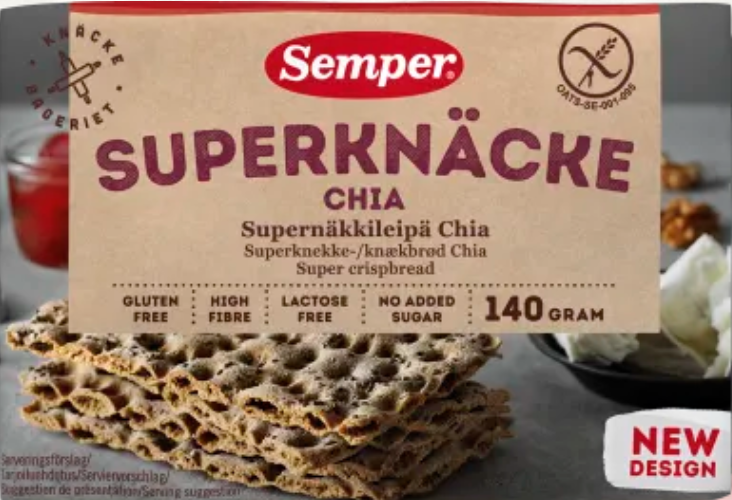 Semper Gluteeniton Supernäkkileipä Chia 140g Semper Gluteeniton Supernäkkileipä Chia 140g