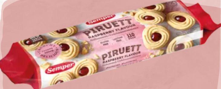 Semper Gluteenittomat Piruett Vadelmatäytekeksit 110g Semper Gluteenittomat Piruett Vadelmatäytekeksit 110g