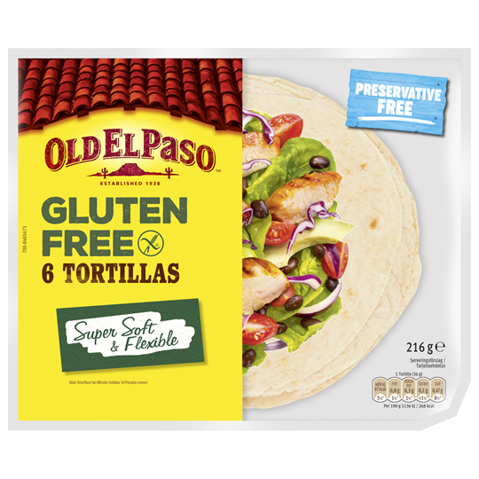 Old El Paso Tortilla 6 gluteeniton 216g